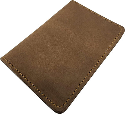 Handmade Leather Wallet Slim Money Clip Bifold Card Holder for Men Gift (Brown)