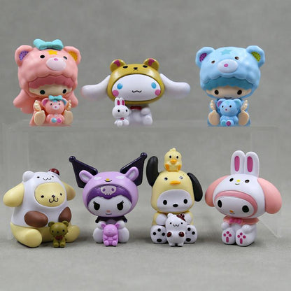 7pcs My Melody Hello Kitty Figures Kuromi Cinnamoroll Cake Toppers PVC Doll Toy
