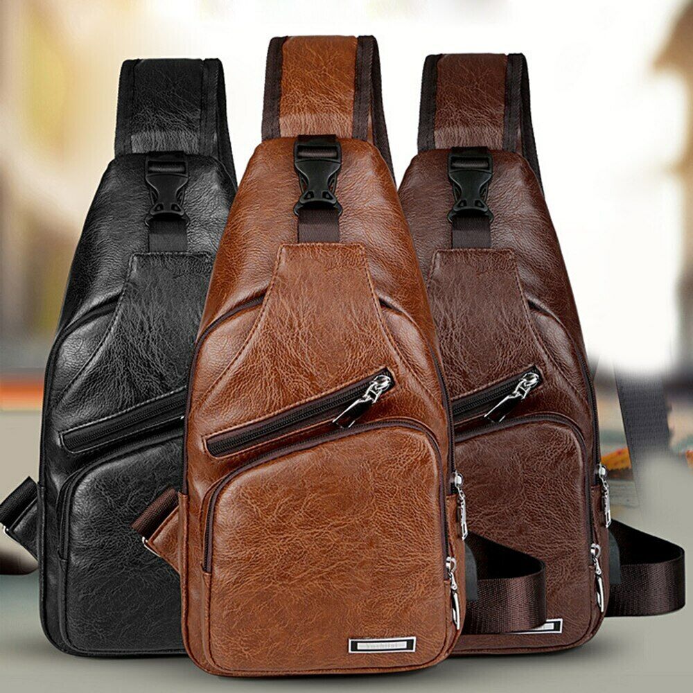 Messenger Bag USB Chest Bag Designer Leather Shoulder Bags Men's Birthday Gifts
