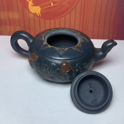 Vintage Chinese Yixing Purple Clay Teapot Zisha Ceremony Lotus Leaf Frog Teaware