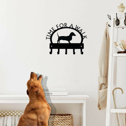 Dachshund Time for A Walk Key Rack Wall Mounted Hook Up Hanger Artwork Shape