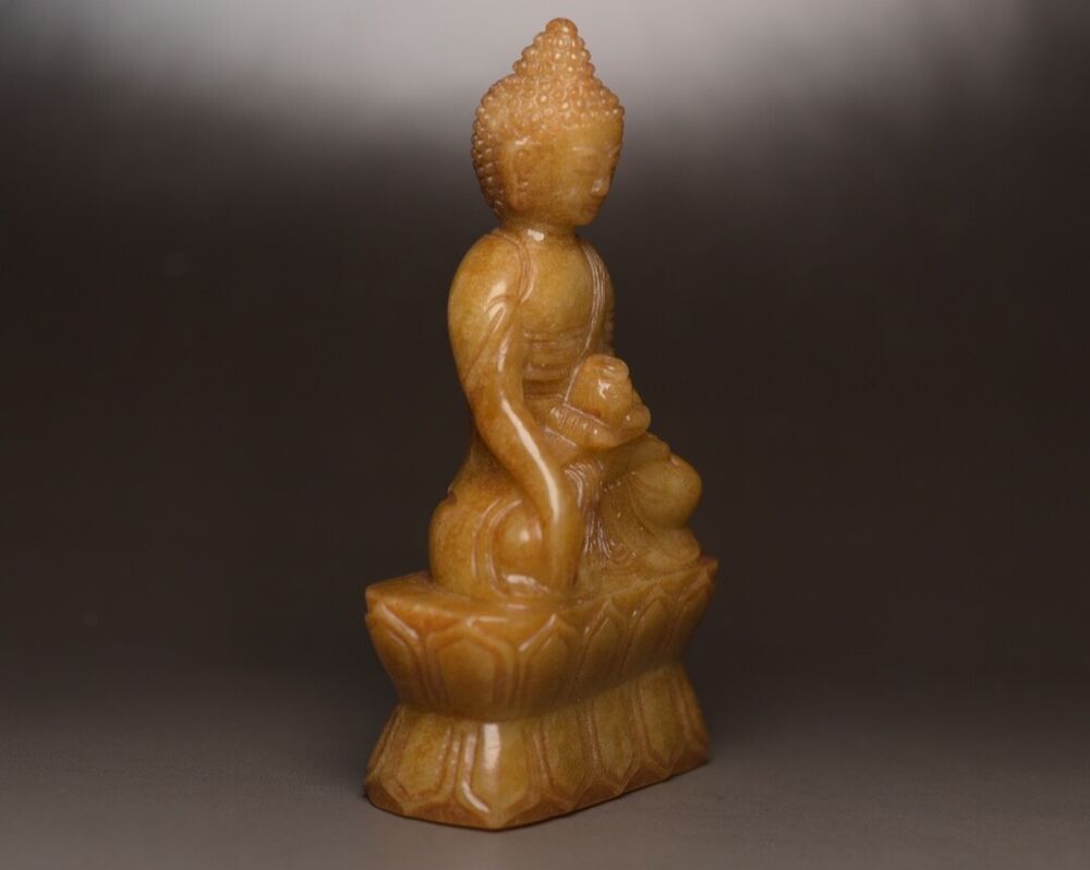 Antique Chinese Hetian Jade Hand Carving Buddha Statue Decor Collections Artwork