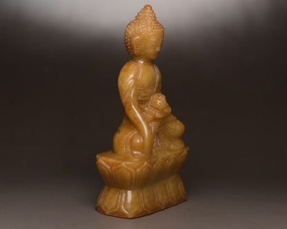 Antique Chinese Hetian Jade Hand Carving Buddha Statue Decor Collections Artwork