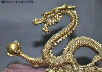Old Chinese Brass Bronze Lucky Zodiac Fengshui Animal Dragon Statue