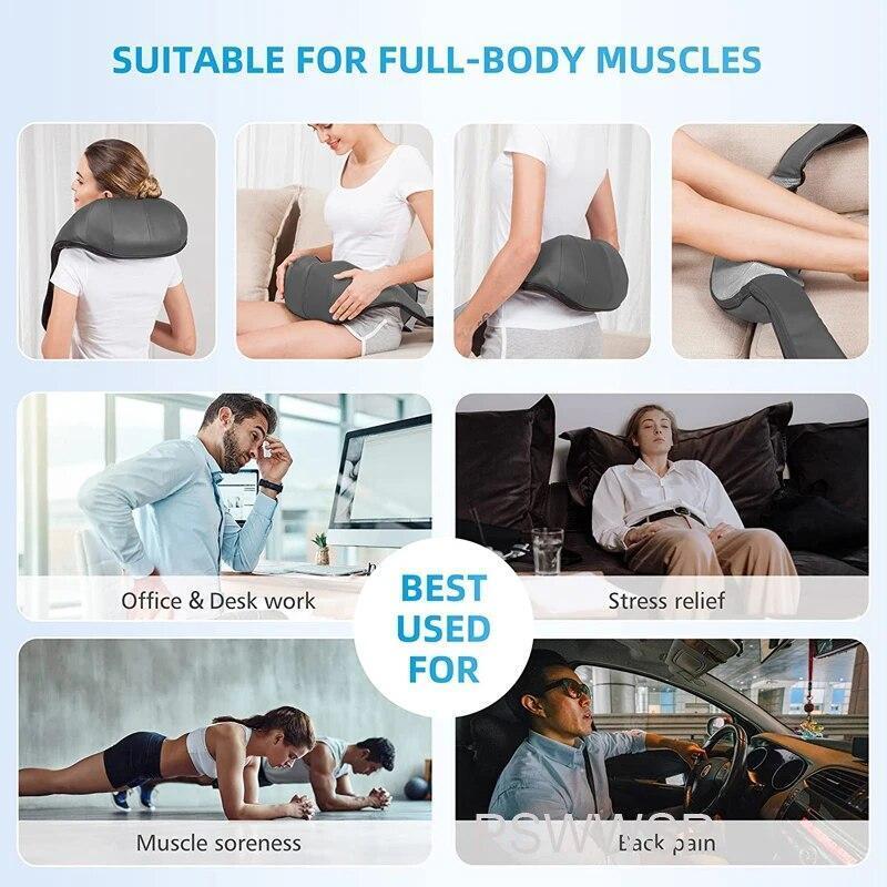 Shiatsu Back Neck and Shoulder Massager with Heat Deep Tissue 3D Kneading Pillow