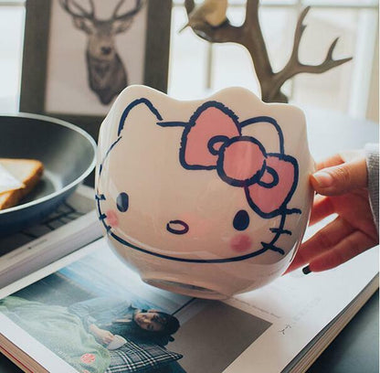 Cute Hello Kitty Ceramic Oatmeal Salad Fruit Soup Noodle Bowl Rice Bowl