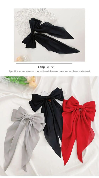 Women Hair Accessory Bowknot Long Strap Hairpin Temperament Back Spoon Pan Clips