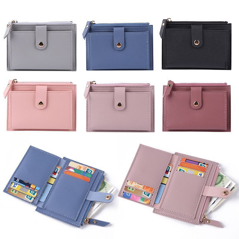 Credit Card Multi-slot Holder Synthetic Leather Mini Coin Purse Wallet Case Blue