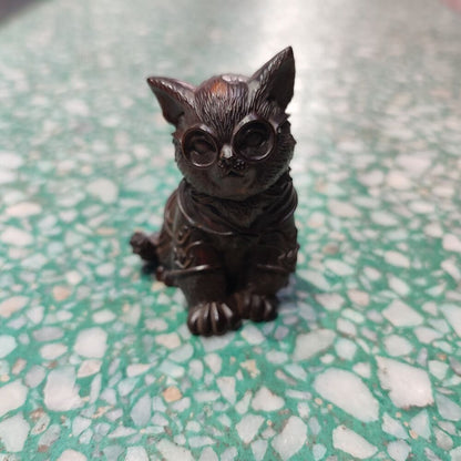 Chinese Carved Sculpture Statue Wood Christmas Wooden Gift Animal Small cat pet
