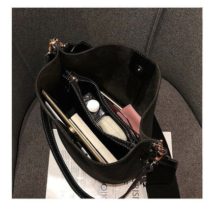 Ladies Bucket PU Shoulder Bag Single Shoulder Broadband Female Handbag