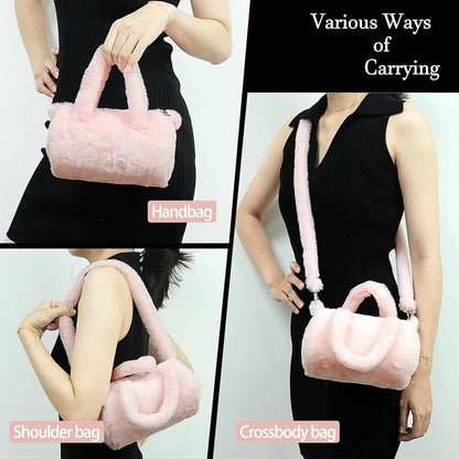 Women Plush Shoulder Bag Fashion Fluffy Crossbody Purse Soft Warm Bag Gift
