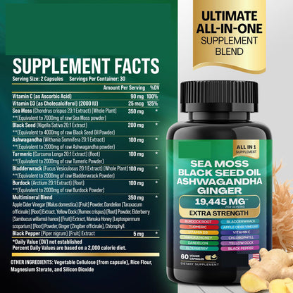 Black Seed Oil 4000Mg Sea Moss 7000Mg Turmeric 2000Mg Ashwagandha 2000Mg