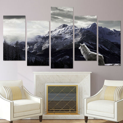 Snow Mountain Plateau Wolf Lonely 5 Pieces canvas Wall Art Picture Home Decor