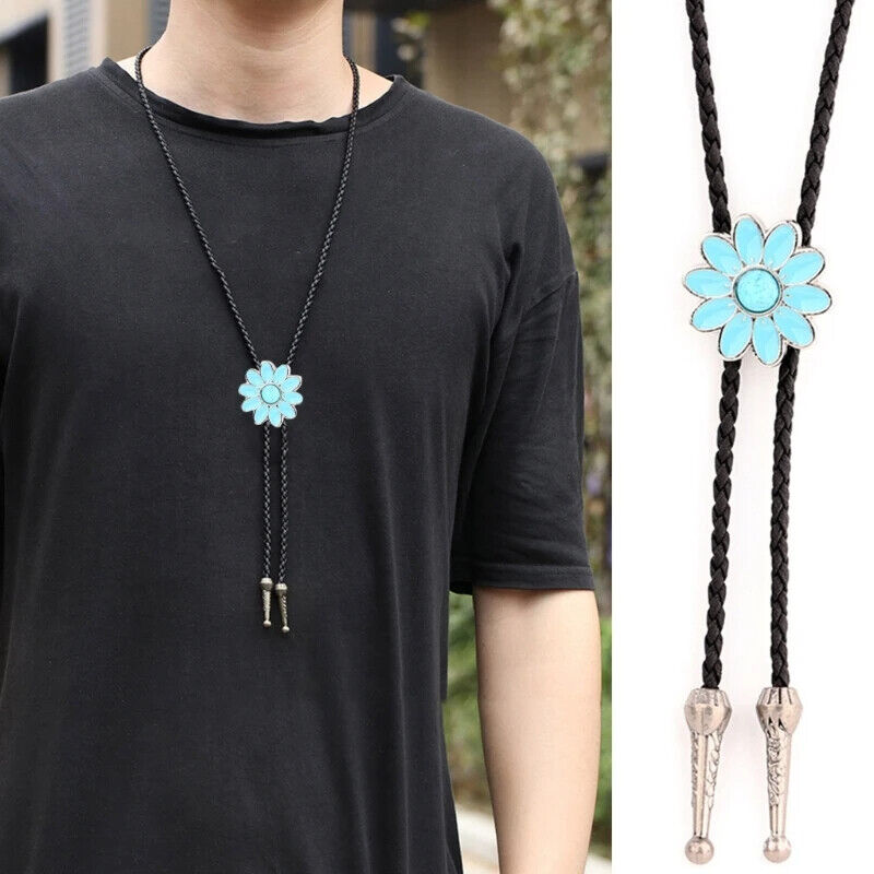 Men Bolo Tie Alloy Polyester Cowboy Flower Gemstones Shirts Sweaters Accessories