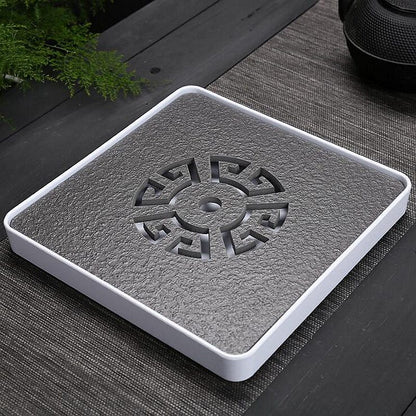 Black Stone Kungfu Tea Tray with Drainage Water Storage for Puer Tableware Tea