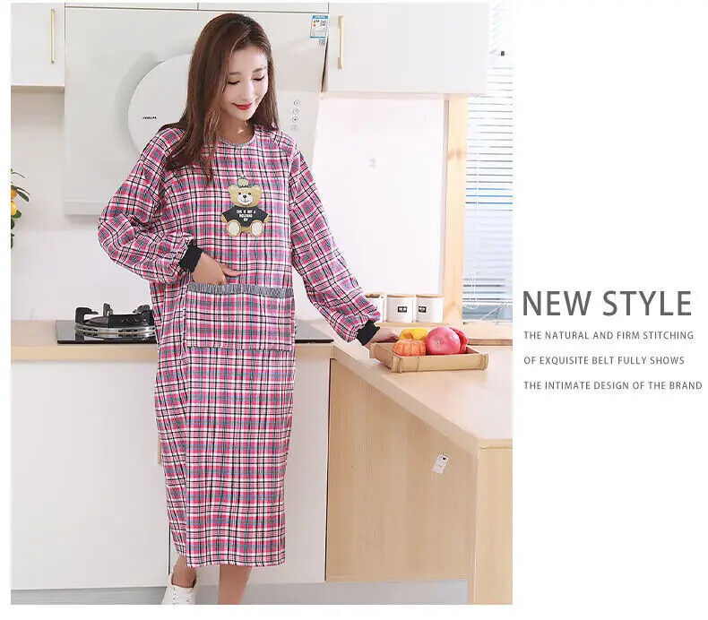 Cooking Apron Cotton Long Sleeve Brief Kitchen Baking Barbecue Picnic Vest Smock