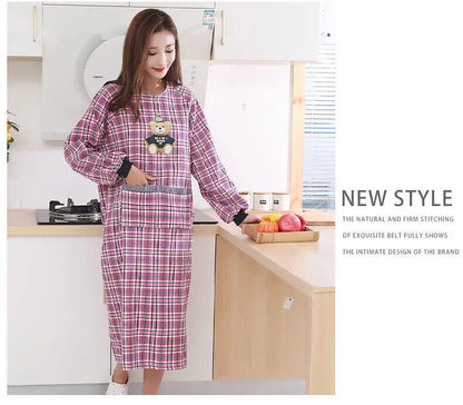 Cooking Apron Cotton Long Sleeve Brief Kitchen Baking Barbecue Picnic Vest Smock