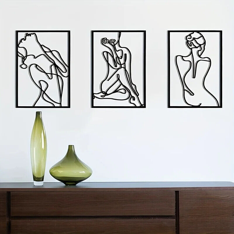 3pcs, Metal Wall Sculptures, Woman Wall Art Line Drawing Wall Art Decor