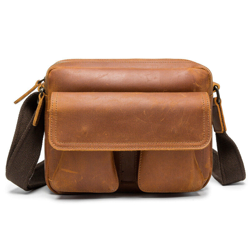 Crazy Horse Leather Men's 8" Shoulder/Messenger Bag Vintage Sling Crossbody Bags