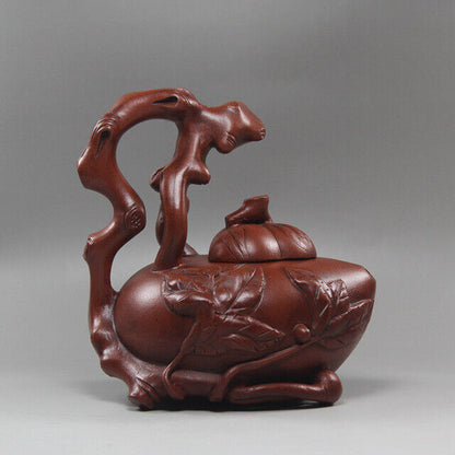 Chinese Yixing Zisha Clay Handmade Exquisite Teapot （桃桩寿桃提梁壶 底款：韩橦云 ）