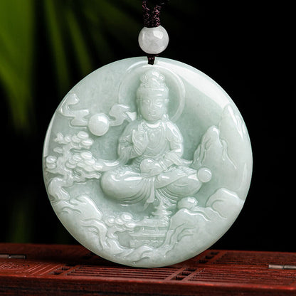 New Natural 100% Jade Grade A Jadeite Lucky Mountain Guanyin Buddha Pendant