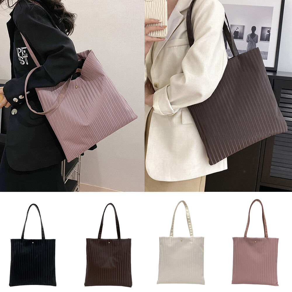 Solid Color Striped Bucket Bag Underarm Bag Large Capacity Tote Bag Zipper
