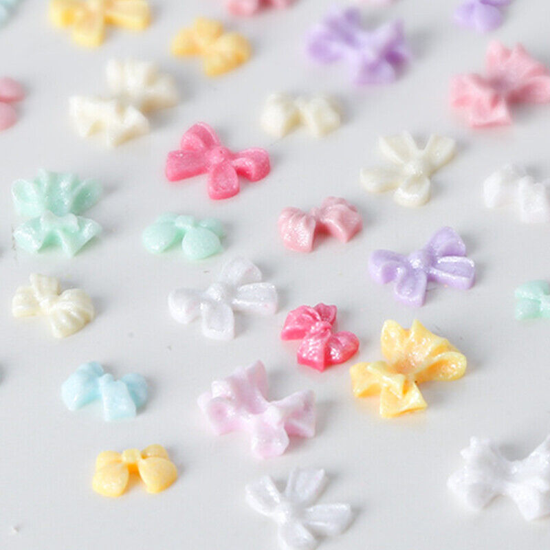 100Pcs/Bag Mini Bow 3D Cute Nail Art Decorations Shiny Bowknot Ornament