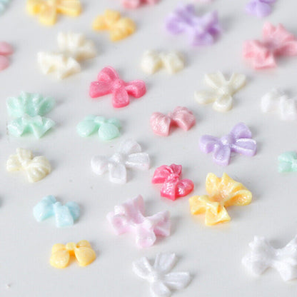 100Pcs/Bag Mini Bow 3D Cute Nail Art Decorations Shiny Bowknot Ornament