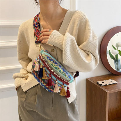 Tassel Braided Crossbody Shoulder Bag Fanny Pack Ethnic Style Traveling Storage