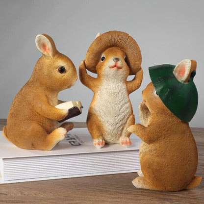 Rabbit Figures Ornaments Resin Garden Yard Animal Statues Mini Fairy Grass Decor
