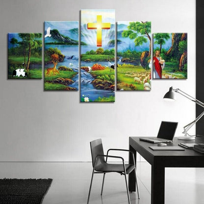 5Pcs Wall Art Canvas Painting Picture Home Decor Modern Abstract Jesus Sabbath