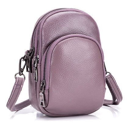 Genuine Leather Women's mini Crossbody Bag Sling/Shoulder Small Bag Three Zipper