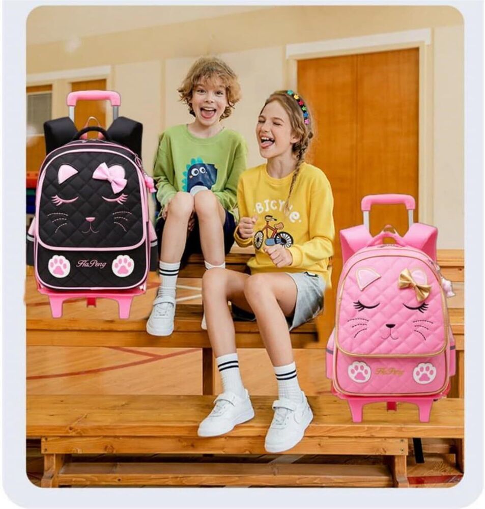MITOWERMI Cute Rolling Backpack for Girls Trolley School Bags 2 Wheels Pink
