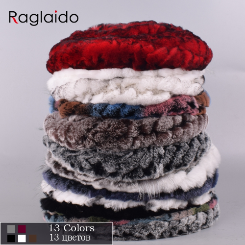 Berets Caps Women Rabbit Fur Hat Causal Warm Knitted Caps Outdoor Volume Hats