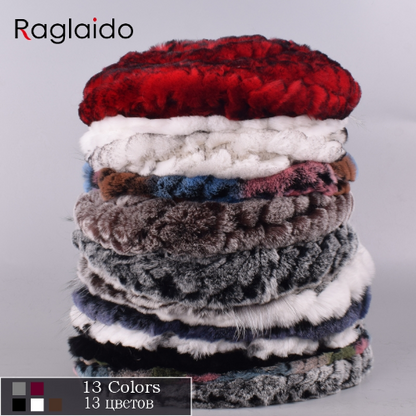 Berets Caps Women Rabbit Fur Hat Causal Warm Knitted Caps Outdoor Volume Hats