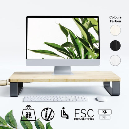 Wooden Monitor Stand Made from High Quality Bamboo XL Desktop PC Organizer Riser