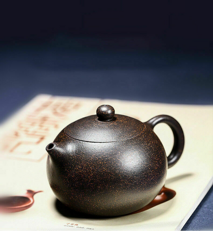 Chinese Marked Yixing Zisha Teapot Pure Black Galaxy Clay Xishi Pot Ball Infuser