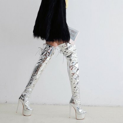 16CM High Heel Platform Round toe Zipper Over the Knee Thigh Crotch High Boots