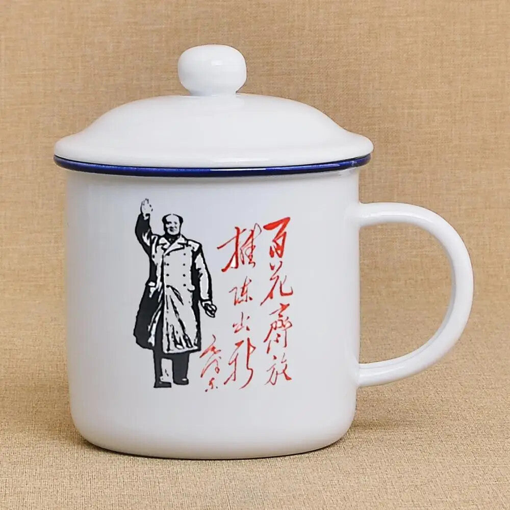450M ceramic cup + lid Chinese *** retro drinking glass teapot enamel mug -