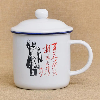450M ceramic cup + lid Chinese *** retro drinking glass teapot enamel mug -