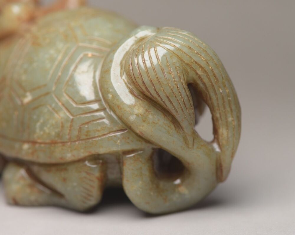 Antique Chinese Old Hetian Jade Carved Nice Dragon Turtle Statue Decor Figurine