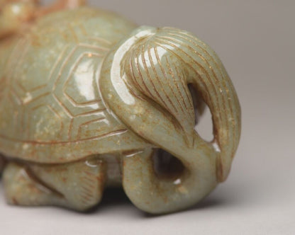 Antique Chinese Old Hetian Jade Carved Nice Dragon Turtle Statue Decor Figurine