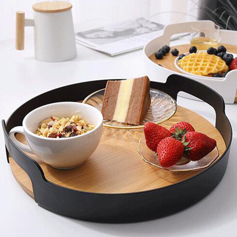 Nordic Style Bamboo Tea Tray Wooden Snack Plate Dessert Round Tray Fruit Storage