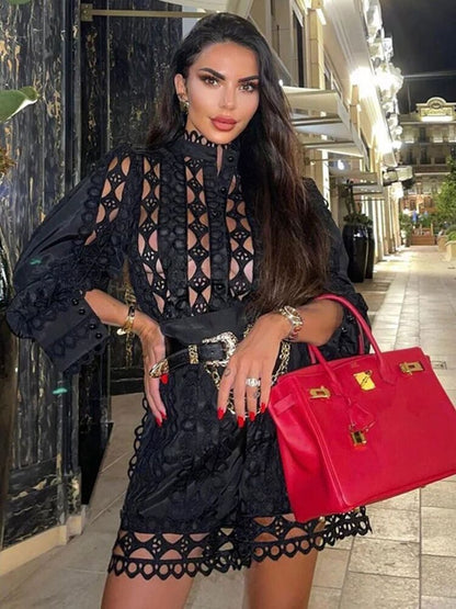 Fall Women's Set Lantern Sleeve Shirt + Camisole + Belt Shorts 3 Three-piece Set