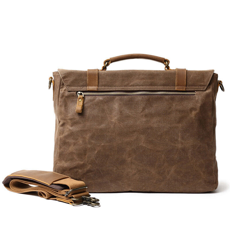 Vintage Water Resistant Waxed Canvas Shoulder Bag Crossbody Messenger Briefcase