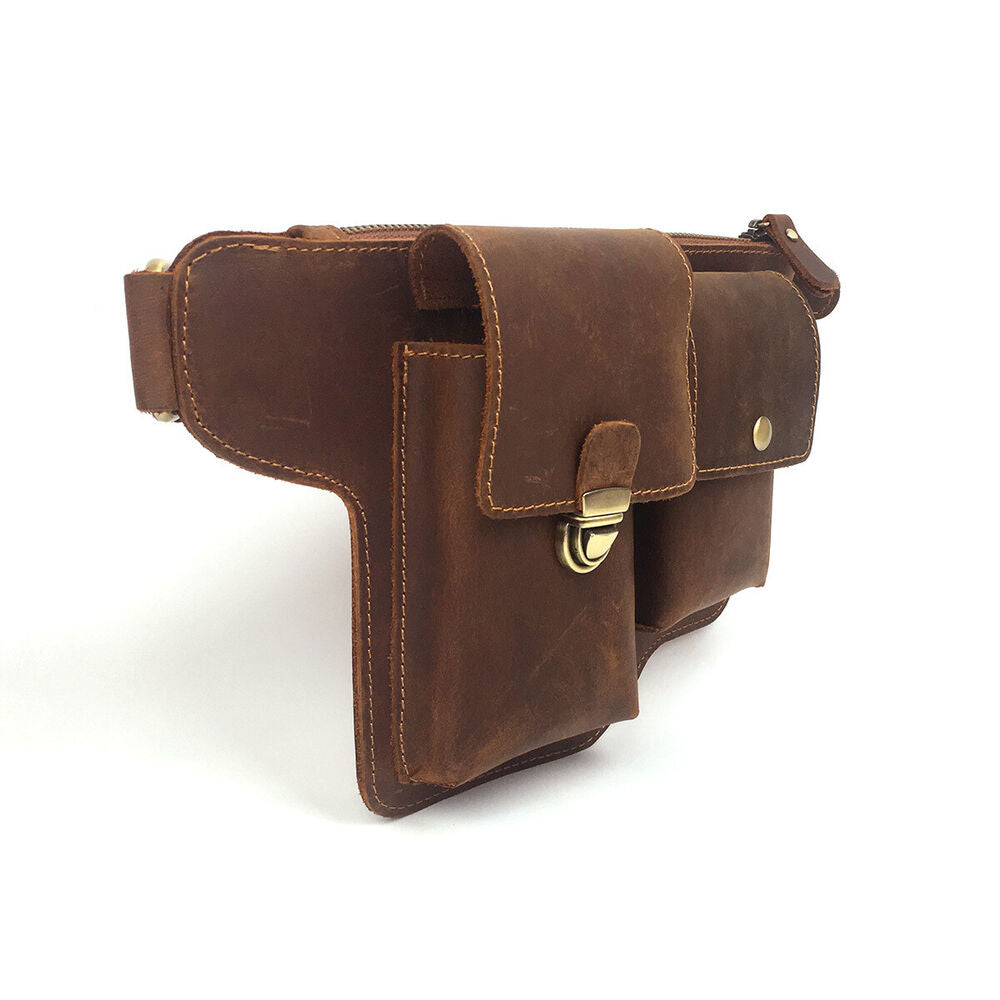 Men Real Leather Bum Waist Belt Bag Fanny Pack Sports Travel Running Pouch