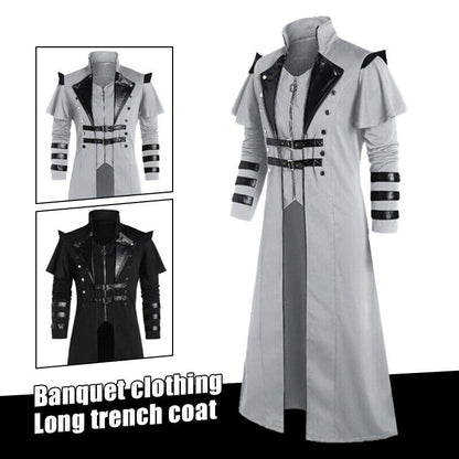 Mens Medieval Steampunk Frock Coat Retro Long Trench Cape Cloak Costume Jackets