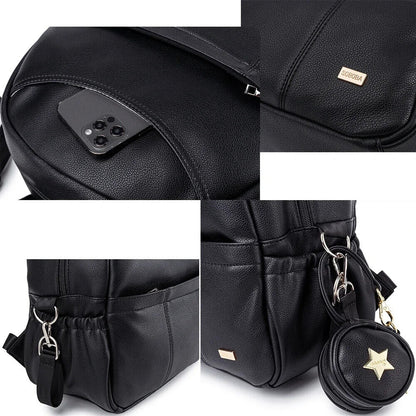 PU Black Diaper Backpack Baby Pockets Diaper Bag for Mother Travel Bag