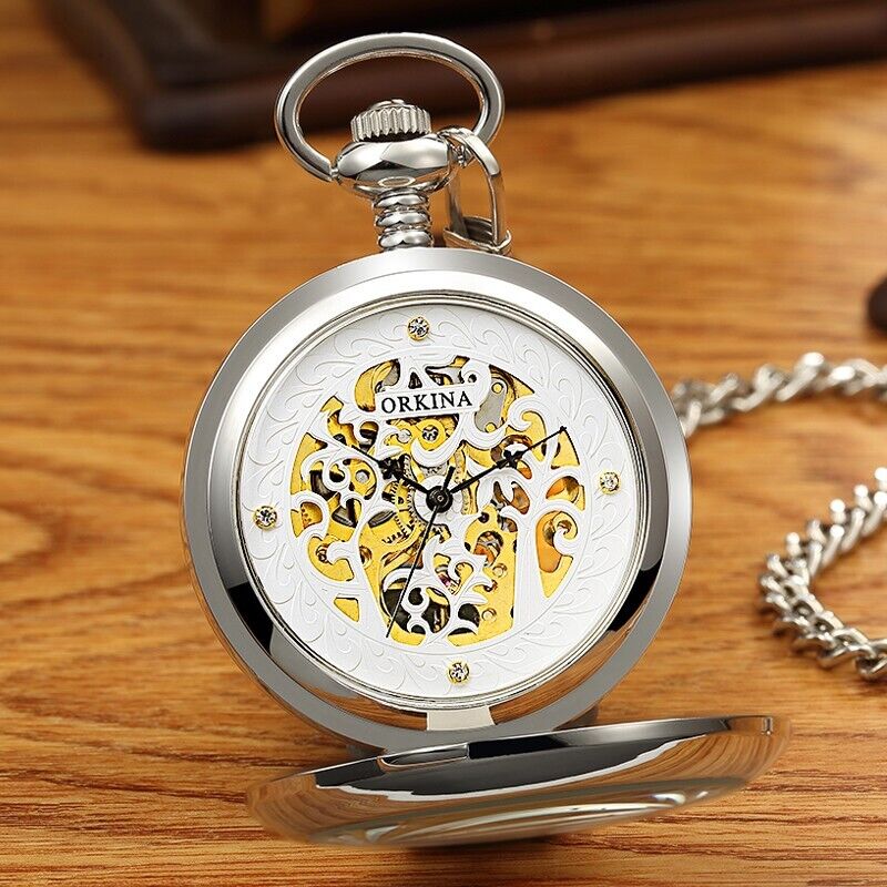 Retro Hollow Pocket Watch Mechanical Hand Wind With Fob Chain For Men And Women