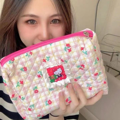 Women Girl's Flower Hello Kitty Makeup Bag Cosmetic Case Travel Storage Pouch